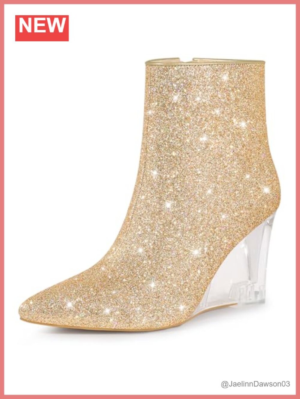 Women's Glitter Sequin Pointed Toe Clear Wedge Heel Ankle Booties